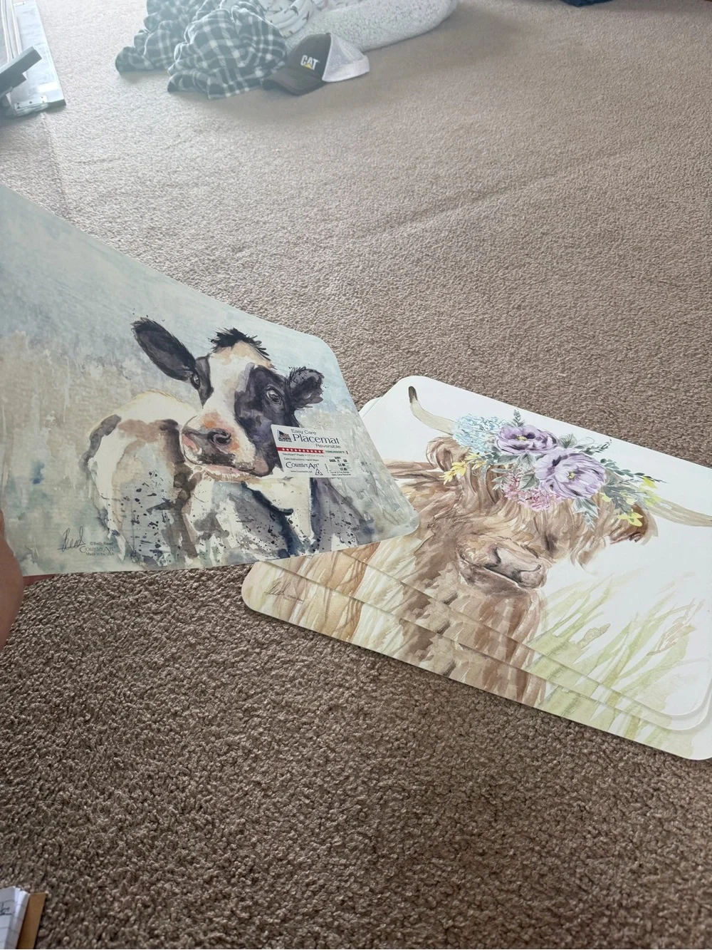 NWT Floral Highland Highland Cow Placemat Set - Brown & Purple- Reversible